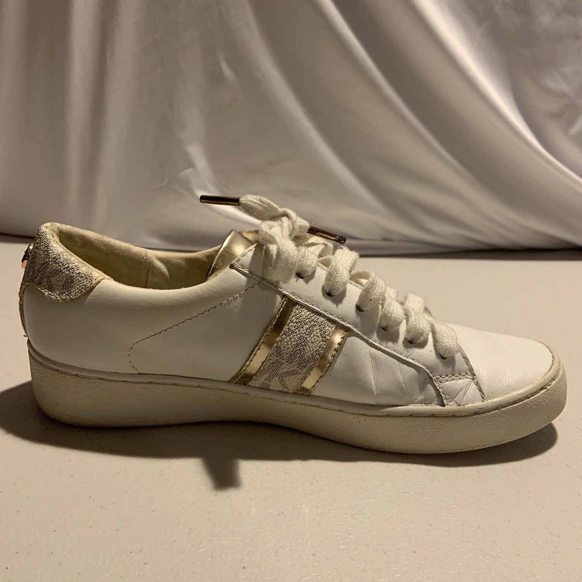 Michael Kors Women's White Gold Leather Sneakers Shoes Size [J1]