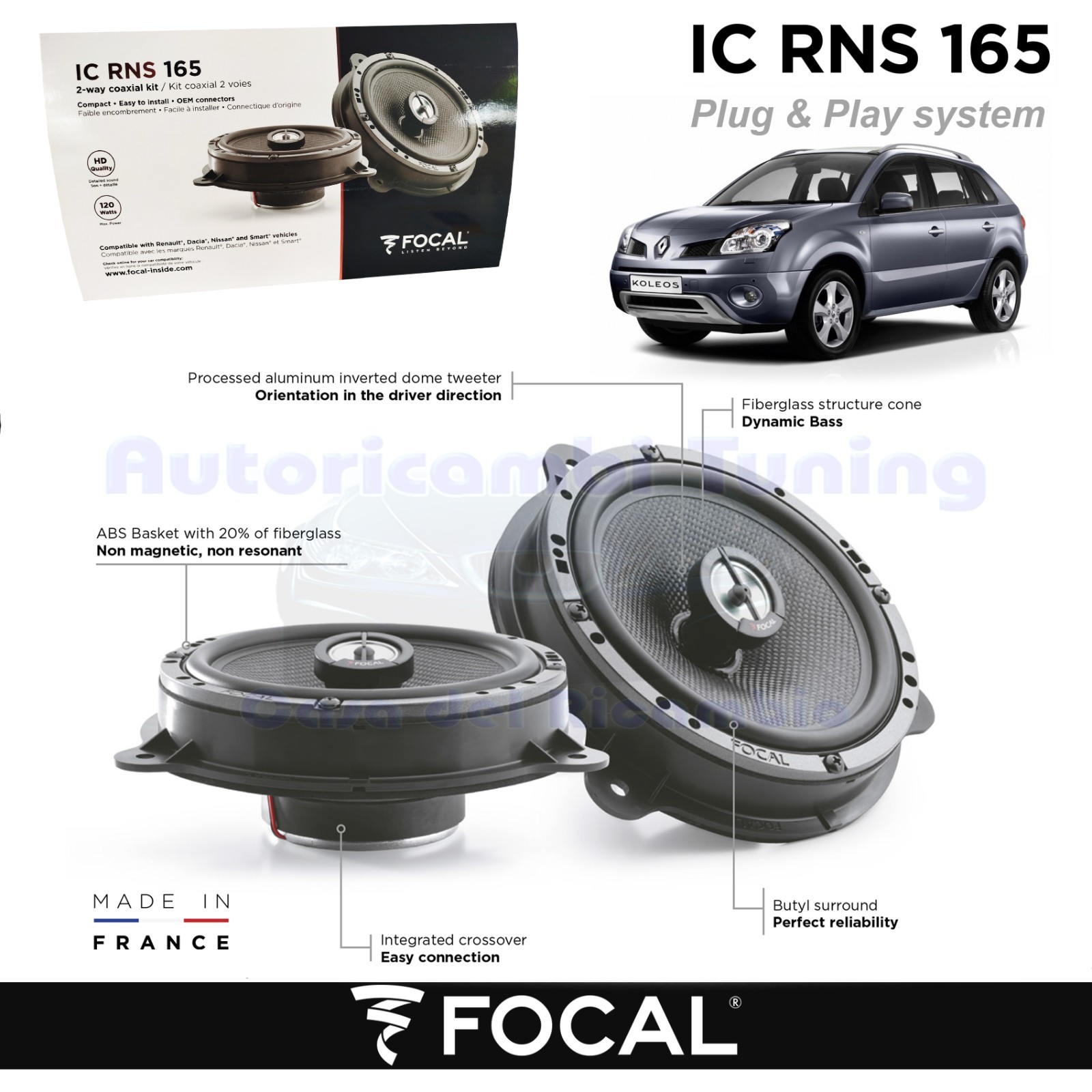 Kit Focal IC RNS 165 Renault Koleos 1 | Altoparlanti 165mm Plug&Play