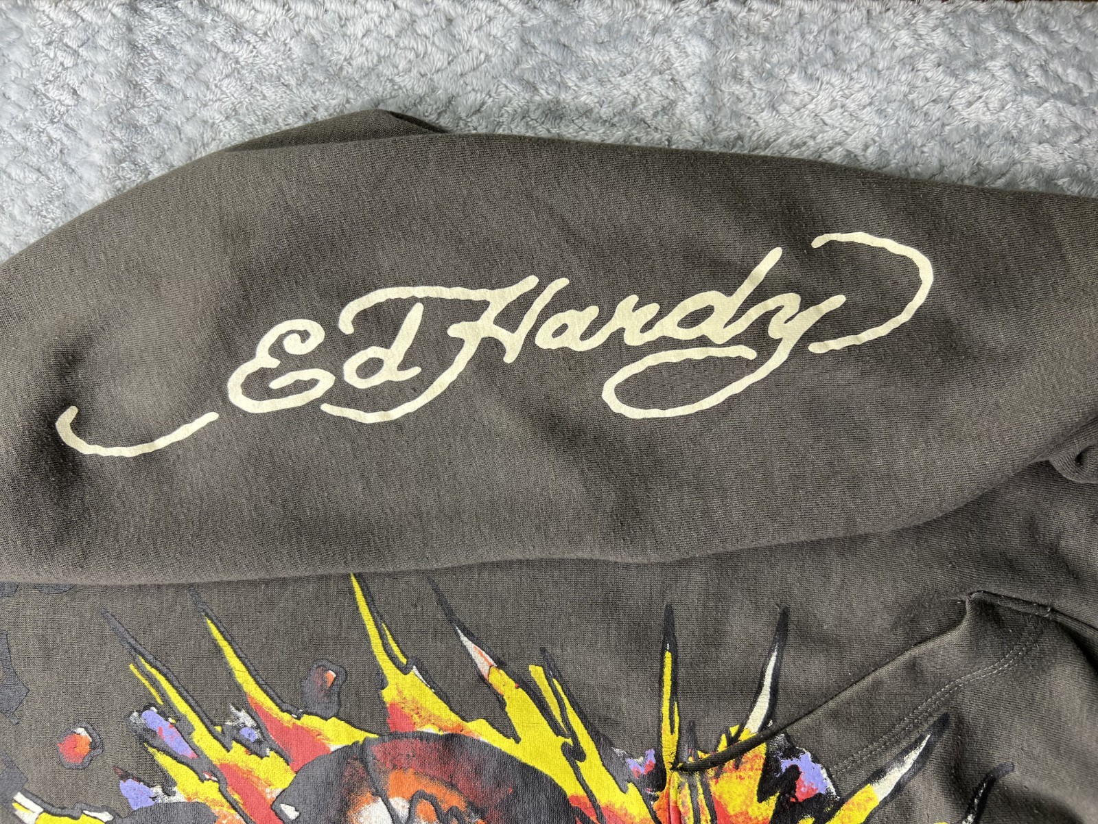 Ed Hardy Hoodie Gray Pullover Exploding Skull Gra… - image 9