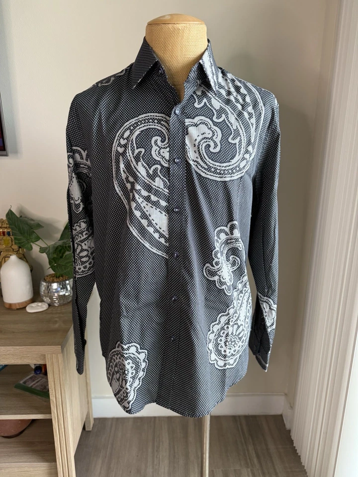 TASSO ELBA 男式长袖正装衬衫黑色 PAISLEY 所有尺寸 L — 第 2/4 张图片