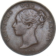 1844 Third Farthing - Victoria British Copper Coin - Nice