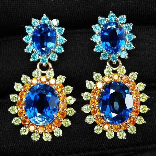 BOUTIQUE ROYAL BLUE SAPPHIRE 11.10CT 925 STERLING SILVER HANDMADE HALO EARRINGS