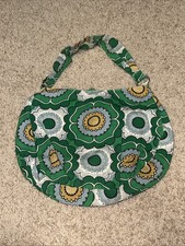 Vintage Green Yellow Blue Flower Handbag Tote Purse EUC