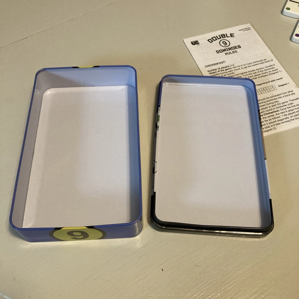 Set of 55 DOUBLE-NINE Chickenfoot Dominoes Color Dot w/ Metal Storage Tin - Image 3 of 4