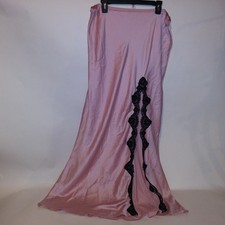 Victoria Secret Lingerie Slip Skirt XXL 2X Pink Black Satin Lace Trim High Slit