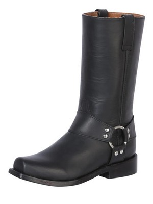 Men s Genuine Leather Biker Narrow Square Toe Western Cowboy Boot   Black