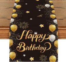Balloons Firework Happy Birthday Table Runner, Stars Holiday Kitchen Dining Tabl
