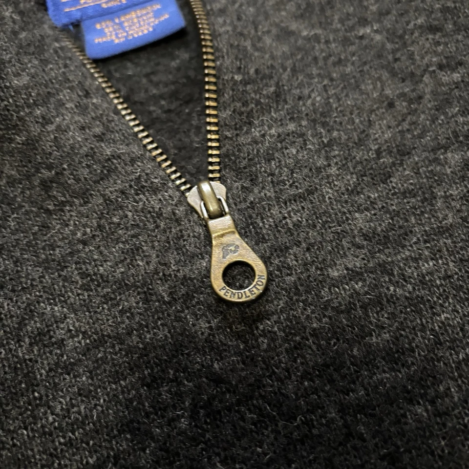 Suéter vintage Pendleton lã de cordeiro pulôver 1/4 zíper malha masculino grande cinza - Imagem 3 de 4
