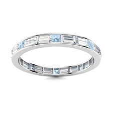 925 Sterling Silver Square Natural Aquamarine Eternity Band Stackable Ring