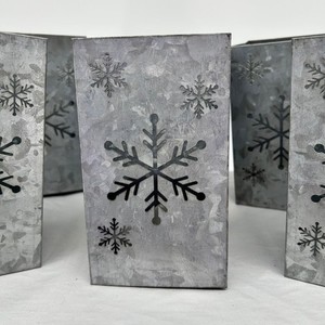 Galvanized Metal Snowflake Lanterns Set of 6 Winter Holiday Decor
