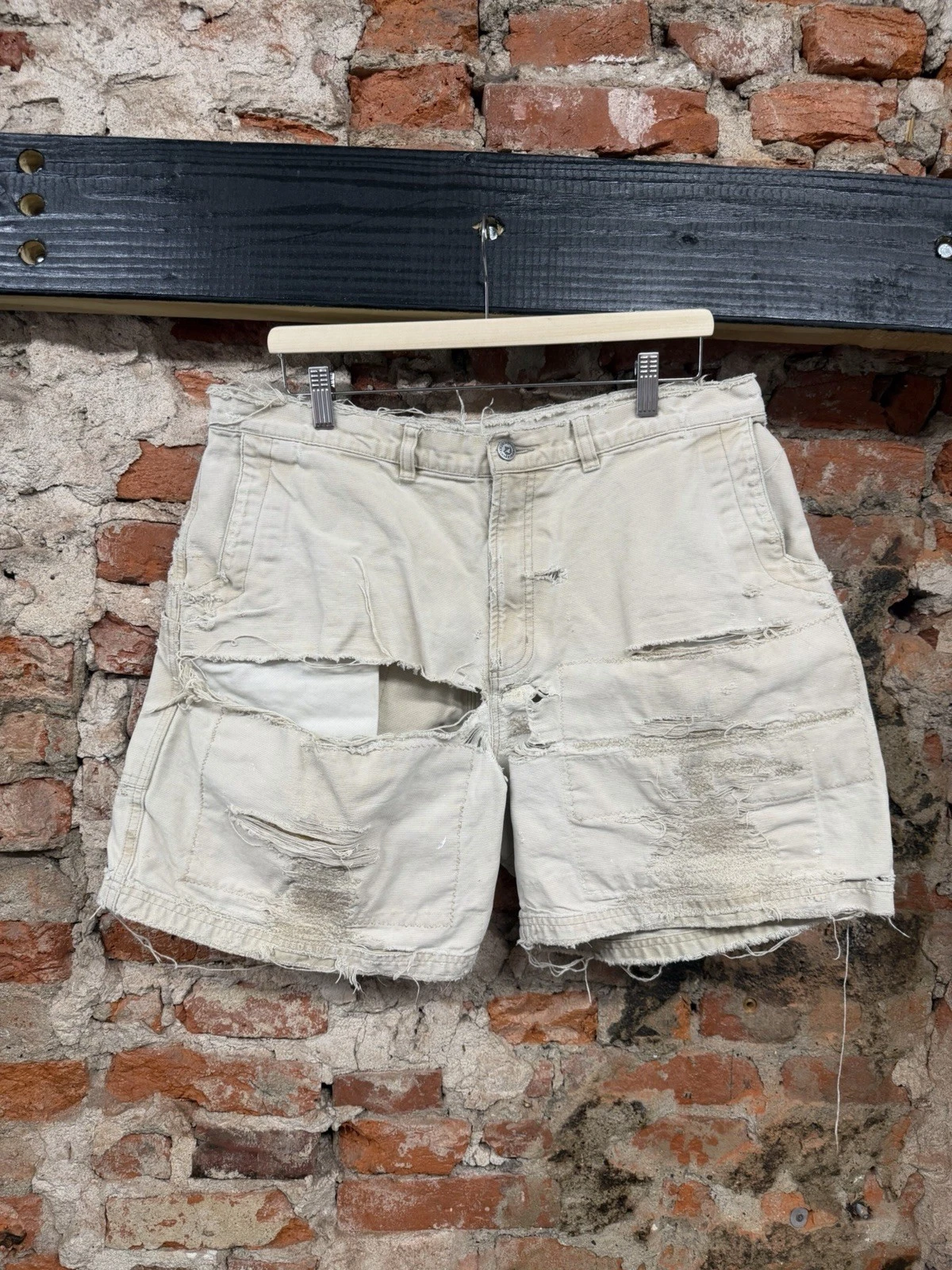 Vintage Patagonia Stand Up Hiking Shorts 7" Thrashed Khaki Organic Cotton 36