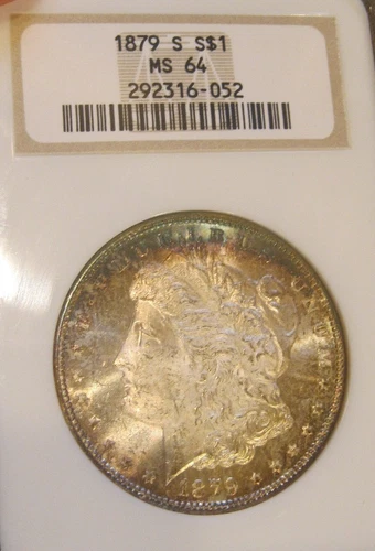 1879 S Morgan silver dollar - NGC MS 64, Old Gen holder, Colorful toning, 5267