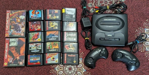 SEGA Genesis Model 2 Console - W/ 17 Games Sonic 2 - Tested Working !