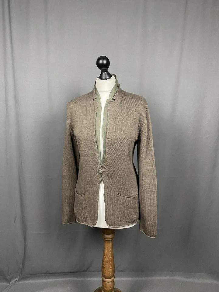 Chaqueta Blazer Brunello Cucinelli Para Mujer Caqui Verde Tejida 1 Botón Talla M-L Foto 2 de 4