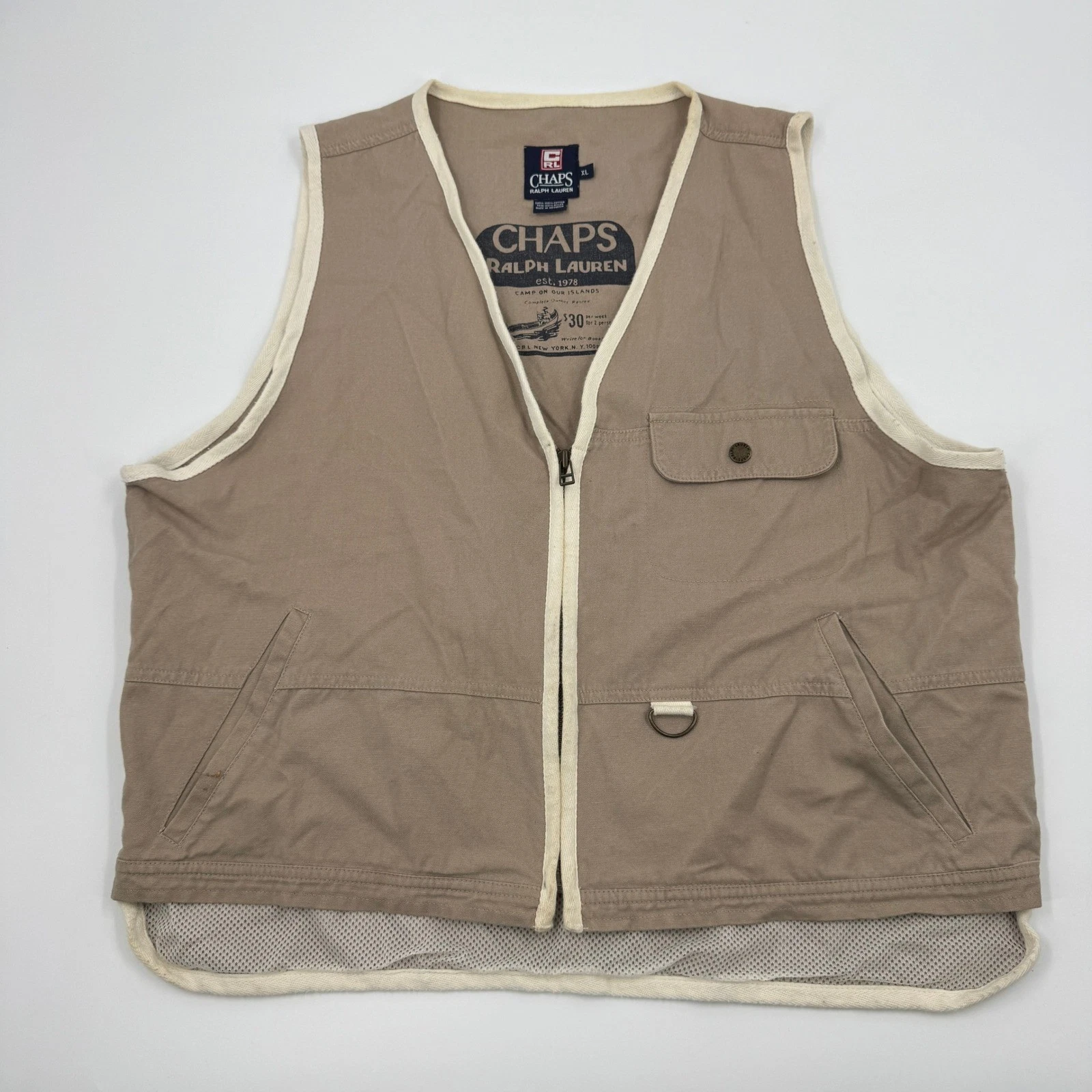 Vintage Chaps Ralph Lauren Fishing Vest Men XL Khaki Tan 90's Canvas Gorpcore
Opens in a new window 