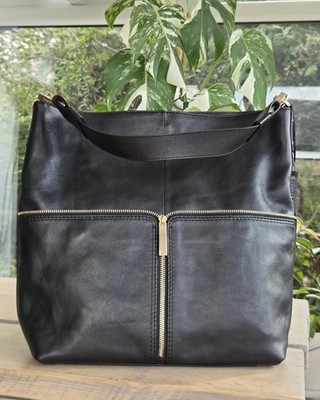Autogramm M&S schwarz Leder Tasche Reißverschluss Hobo Shopper Schultertasche
