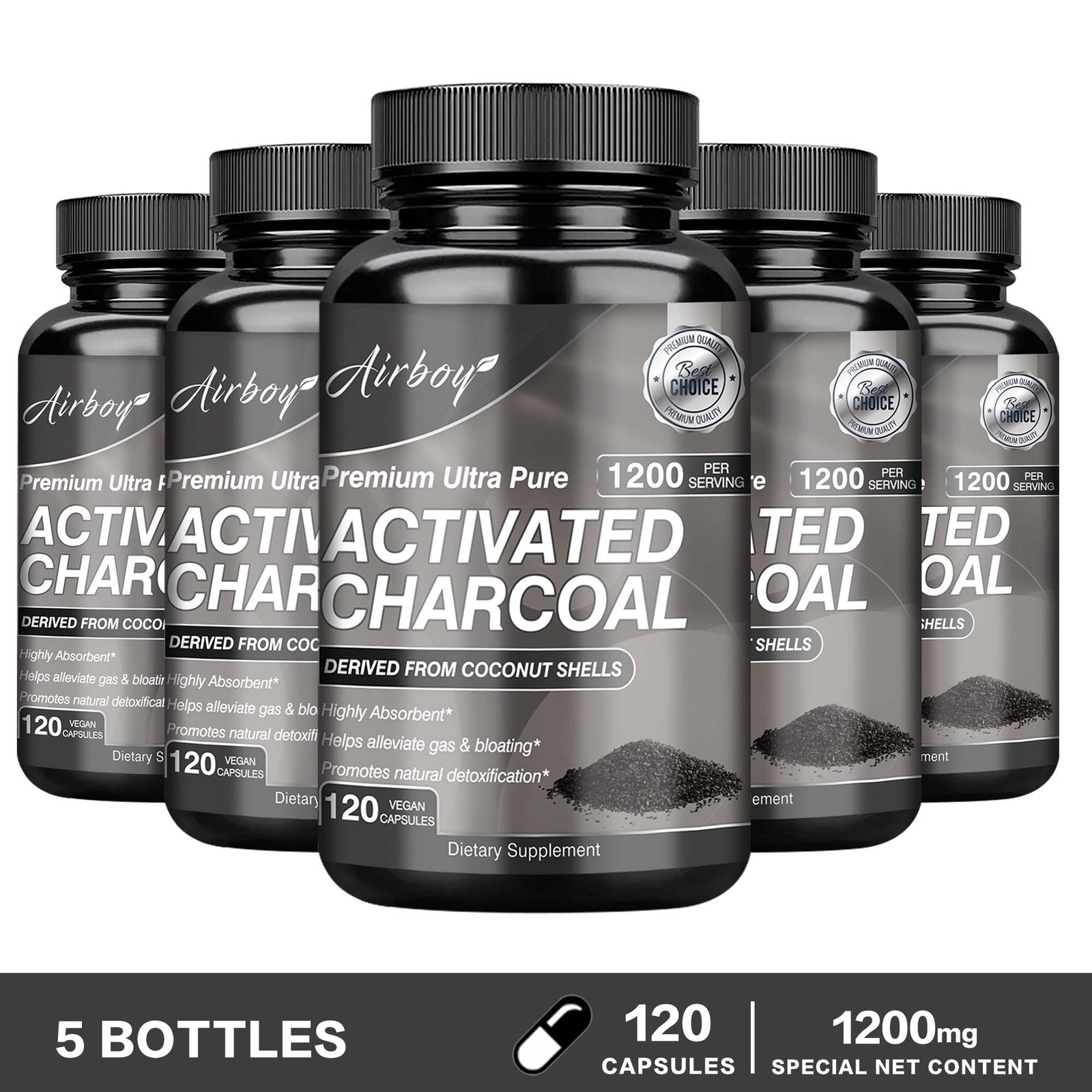 Organic Activated Charcoal Capsules 1200mg - Highly Absorbent, Detox Cleanse