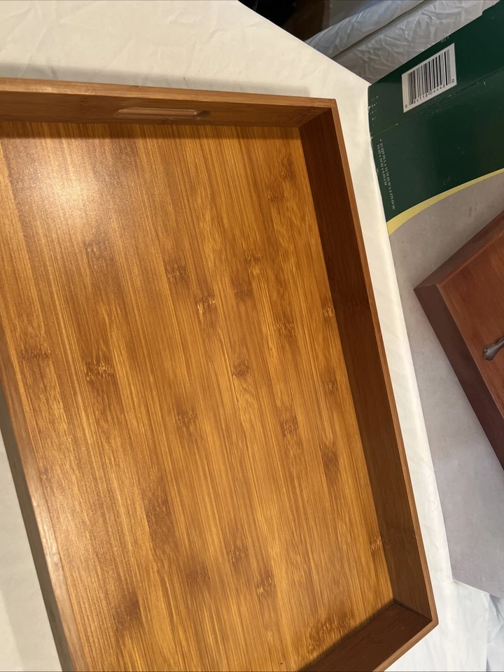 Serving Tray Bamboo - Wooden Tray with Handles Great for Dinner Trays, Tea Tray - Image 3 of 4