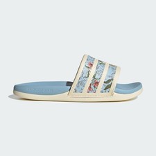 Adidas Adilette Comfort 2.0 Cloudfoam Floral Slides Beige Blue KJ5394