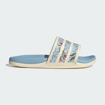 Adidas Adilette Comfort 2.0 Cloudfoam Floral Slides Beige Blue KJ5394