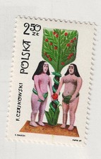 Poland Art Adam and Eva Nude stamp 1969 MLH PL