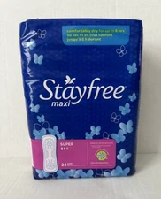 New-Stayfree Maxi Pads Super -With Out Wings -24 Pads