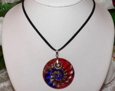 Anhänger Lampwork Glas blau rot goldsand Silberfolie Kordel 316e - Bild 1 von 4