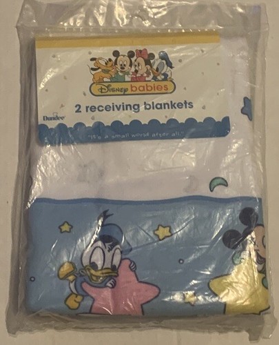2 VTG Dundee Disney Baby Mickey Minnie Donald Receiving Blanket Cotton 30x40”USA