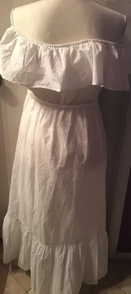 Grace Elements Ruffle Off-Shoulder Belted  White Lining Long  Dress Size L  - Imagem 2 de 4