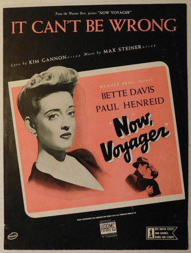 Movie SHEET MUSIC Bette Davis "It Can't Be Wrong" in "Now, Voyager" © 1942