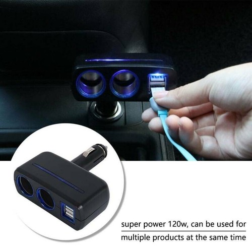 DC 12V 2 Way 2 USB Car Charger Socket Cigarette Lighter Splitter Power Adapter - Picture 4 of 4