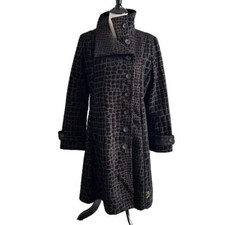 Desigual Women's Black & Brown Yanna Funnel Collar Coat Size 46
