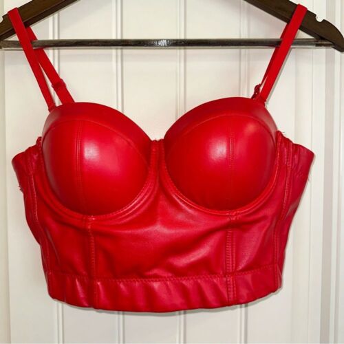 Red PU Leather corset push up bra women M - Picture 2 of 11