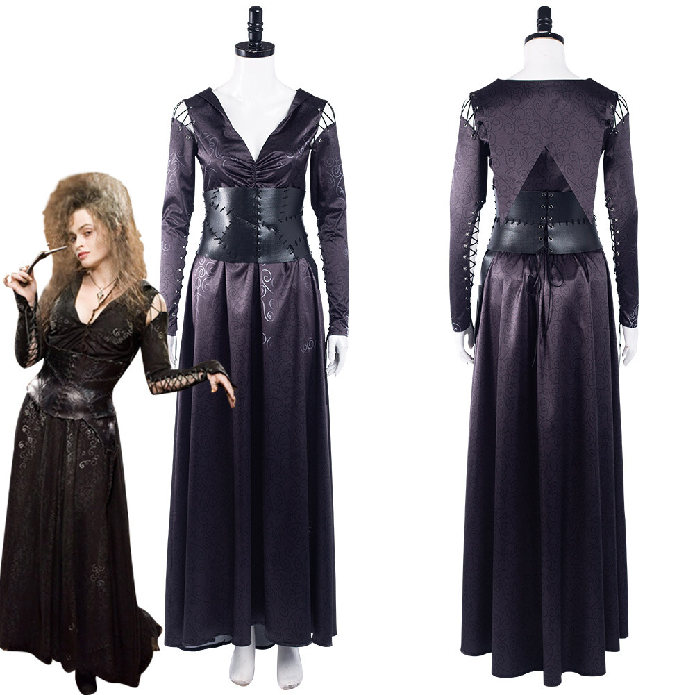 Bellatrix Lestrange Cosplay Costume Halloween Outfit Full Set Magic Woman Dress
