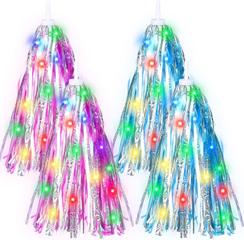 4 Pcs LED Light up Bike Streamers Bike Tassels Kids Bicycle Handlebar Scooter St