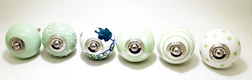 Ceramic Decorative White With Green 6 X Cabinet Dresser Drawer Door Knob Pull - Picture 2 of 8