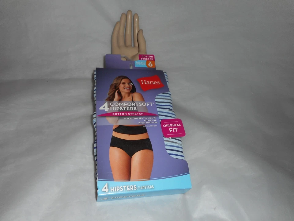 Paquete de 4 bragas elásticas de algodón hipster multicolor azul Comfortsoft talla 6 HANES Foto 2 de 4