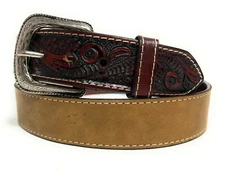  BROWN WESTERN LEATHER BELT. FLORAL EMBOSSED LEATHER BELT. COWBOY RODEO BELT