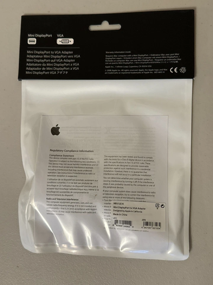 Apple Mini DisplayPort to VGA Adapter - MB572Z/A - Factory Sealed Package - Image 3 of 3