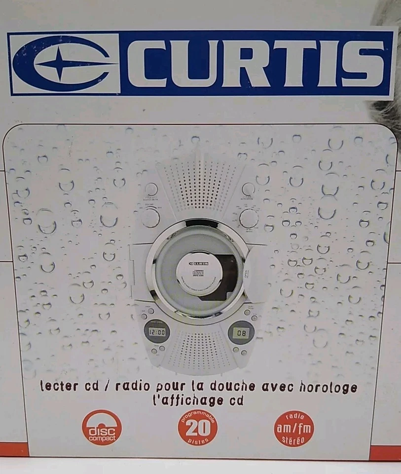 CURTIS CD Shower Radio NOS 20 Track Programmable Memory LCD Display Clock NEW!!! - Image 2 of 4