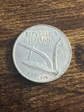 1955 Italia 10 dieci lire alluminio aratro valore all'interno spighe di grano moneta reale TK9768*
