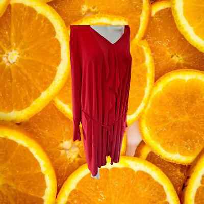 New Emma & Michele Ruffle Front Long Sleeve Red  Belted Dress Size 2X