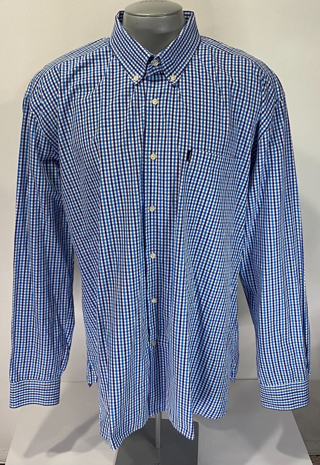 Barbour Tailored Fit XXL Long Sleeve Blue Gingham Shirt Button Down Men