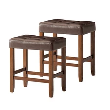 Maven Lane Harper Counter Stool in True Walnut Wood Finish, Set of 2 (Open Box)