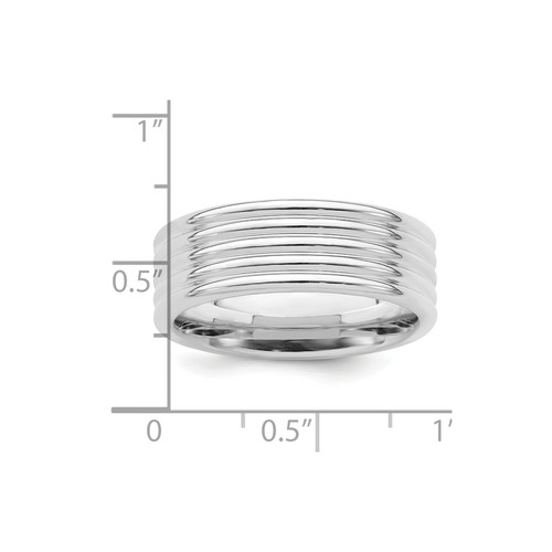 Fede nuziale piatta in argento sterling lucido multi scanalato 7 mm misure da 6 a 13,5 - Foto 5 di 20