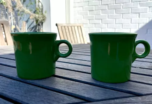 Fiesta Ware Green Coffee Cups TWO Mug O Ring Handle Homer Laughlin HLC