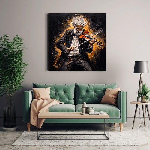 Music Violin Player Painting Style Canvas Print Wall Art, Music Lovers Gift Art - Picture 8 of 9