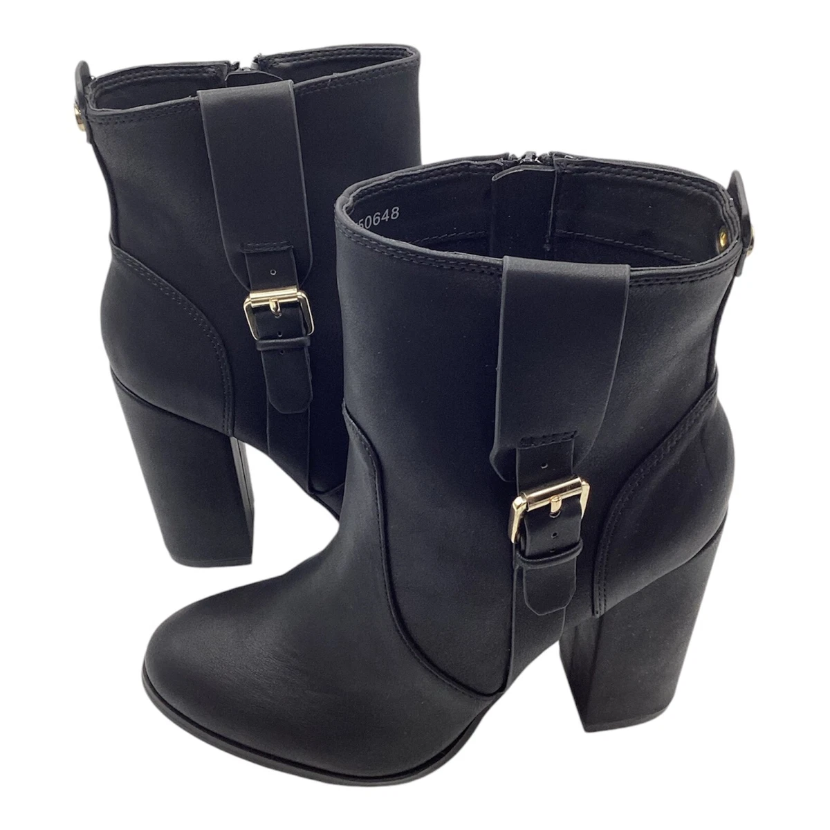 Anne Michelle Mujer Botines UK 4 Negro Imitación Cuero Bloque Hebilla Correa