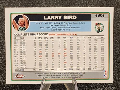 2007 Topps Chrome #151 Larry Bird Boston Celtics - Picture 3 of 3