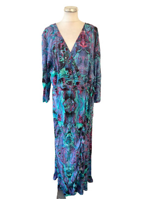 SOPHIA ALEXIS MAXI WICKELKLEID MEHRFARBIG RÜSCHENBESATZ GRÖSSE L/XL LANG